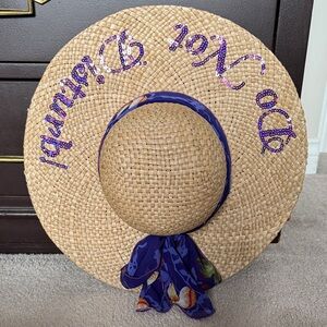 Straw Sun Hat with Purple Scarf Accent - “Do Not Disturb”
